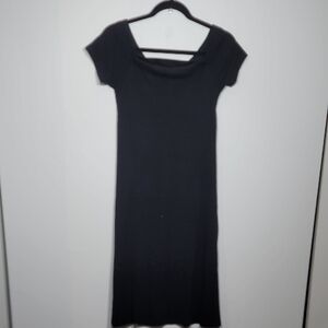 Three Dot Square Neck Black Midi Dress for Women